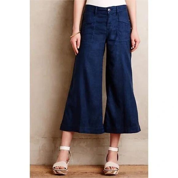 Anthropologie Level 99 Linen & Tencel Blend Wide Leg Capri Gauchos Pants - Picture 1 of 12